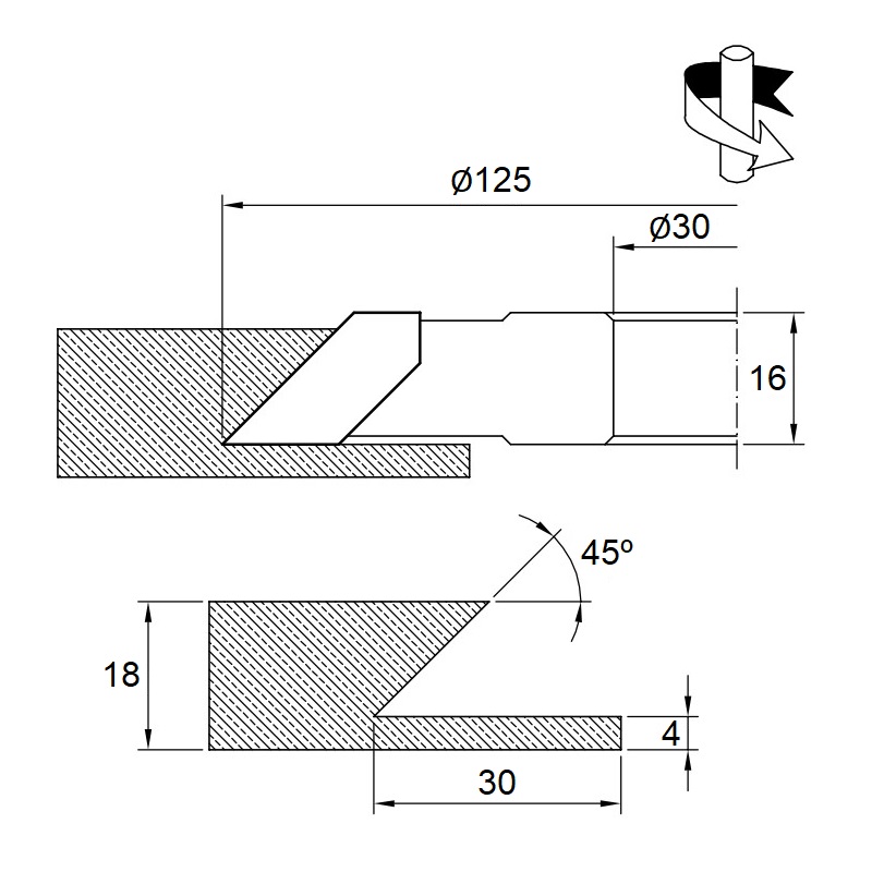 Fresa para Puxador de Gaveta Ø125 x 30 - 4 Dentes - Cód. 1382.01